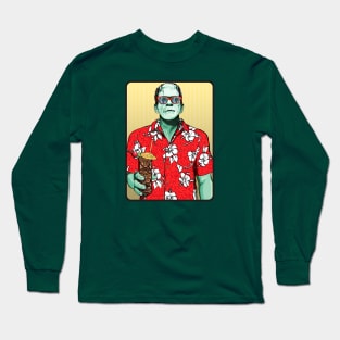 Tiki Frankenstein w/ thatch background Long Sleeve T-Shirt